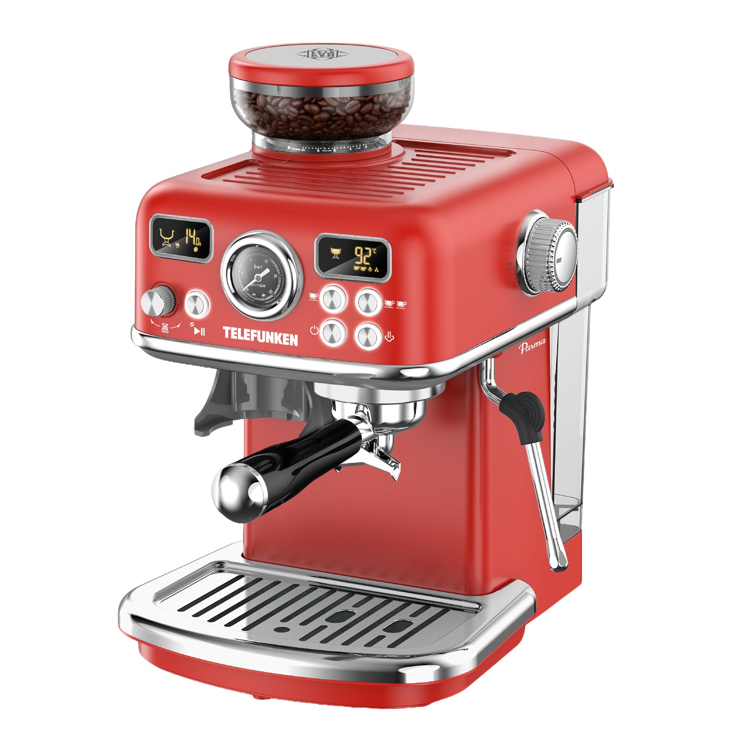 CAFETERA EXPRESS CON MOLINILLO TELEFUNKEN PARMA ROJA