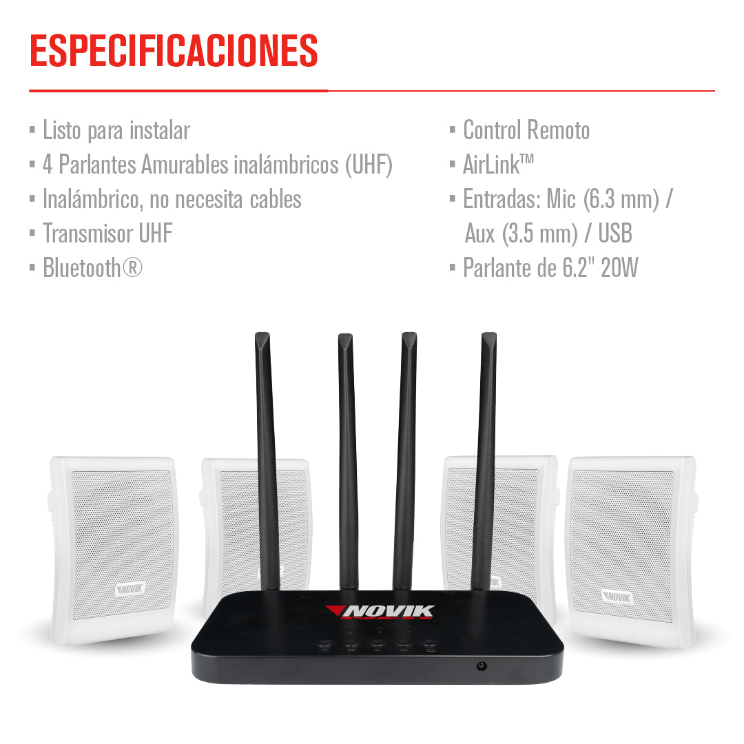 SISTEMA DE INSTALACIÓN CON TRANSMISOR UHF NOVIK AIR MUSIC