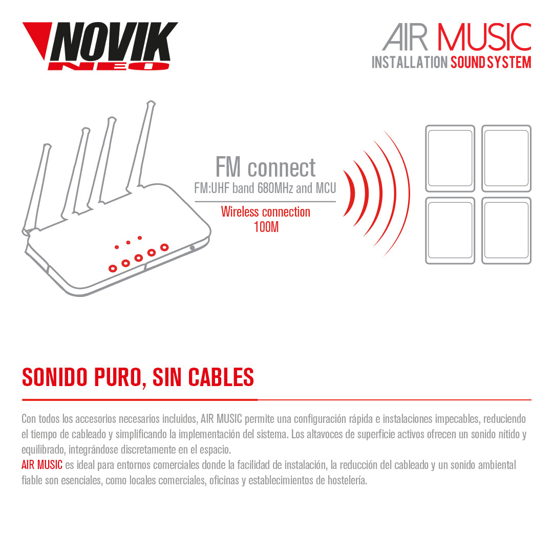 SISTEMA DE INSTALACIÓN CON TRANSMISOR UHF NOVIK AIR MUSIC